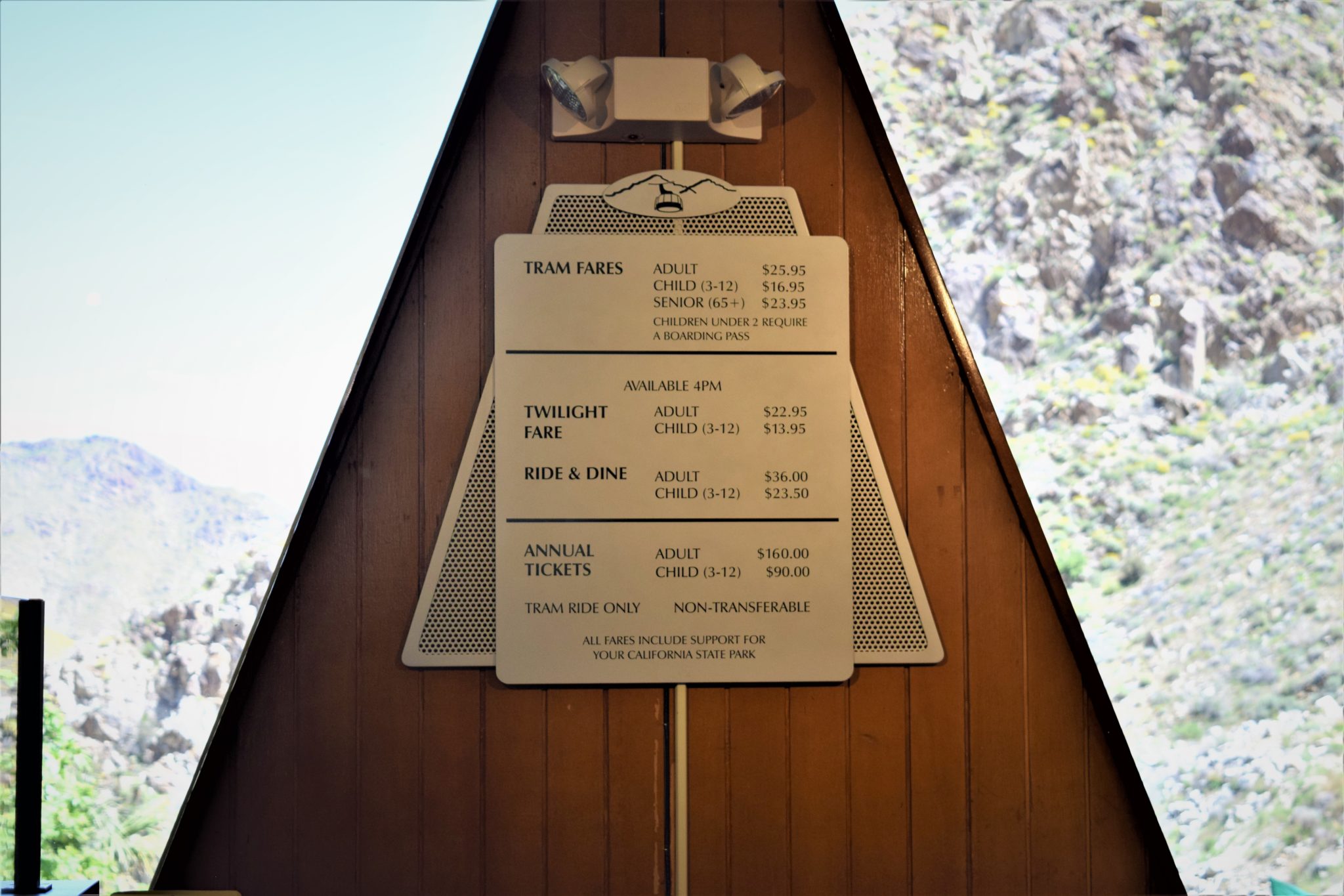 Tram fares, Palm Springs tramway, California