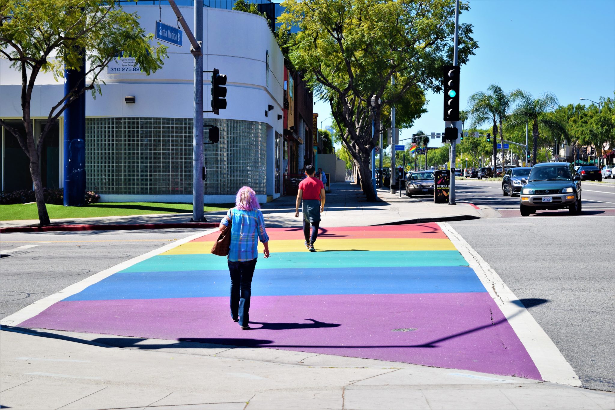 West Hollywood pride crossing, hop on hop off bus los angeles