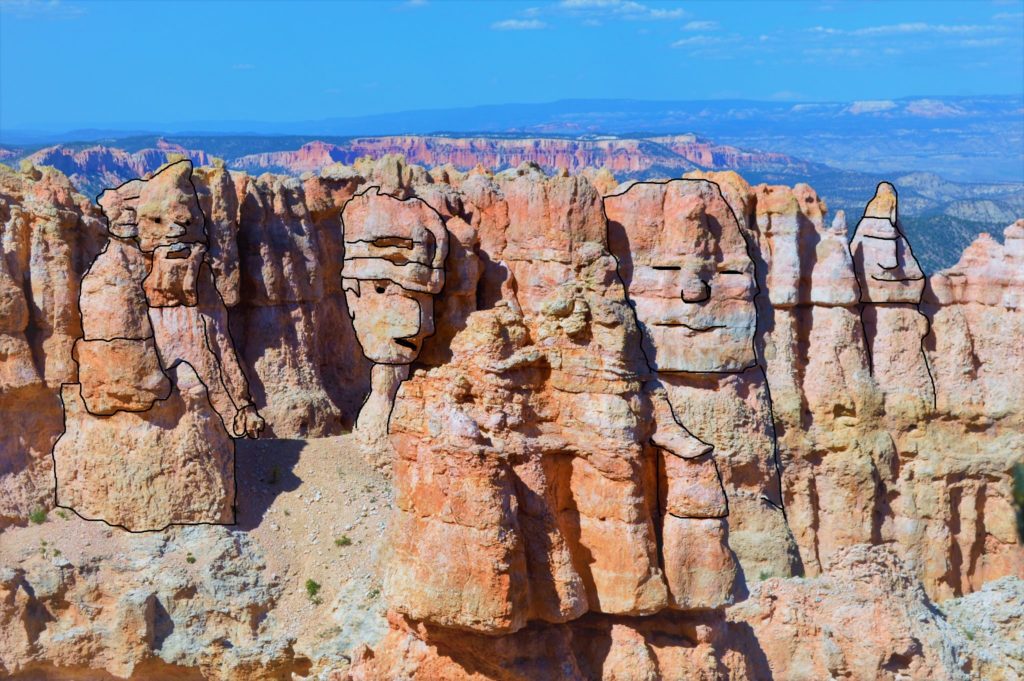 Faces on Rock-formation-Bryce-Canyon-national-park-usa Drawn faces