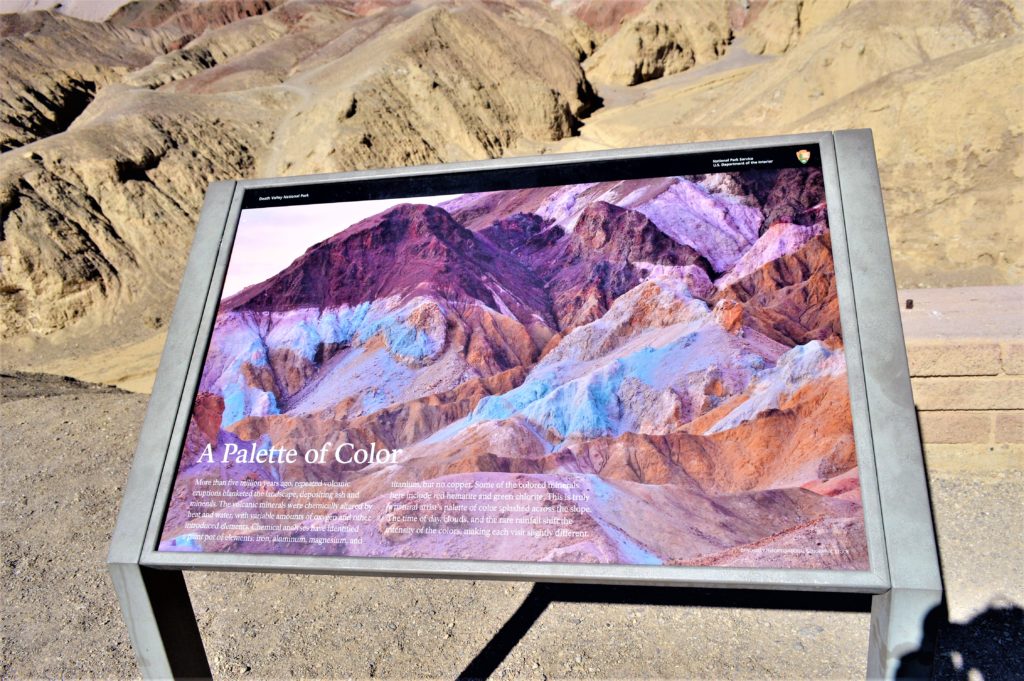 A palette of colour sign in death valley national park, usa