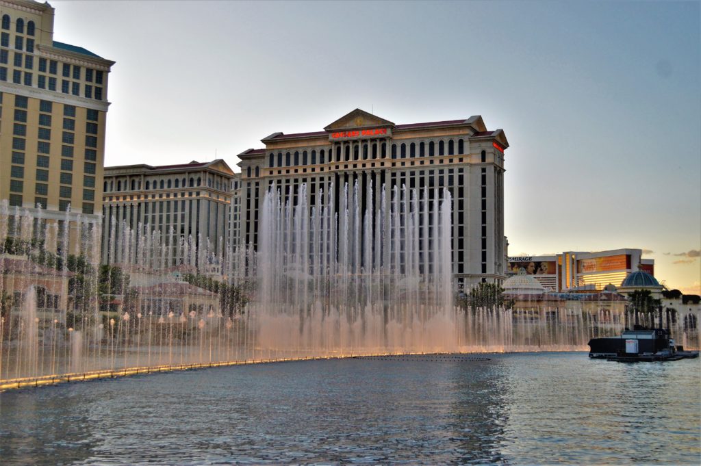 Bellagio Fountains with Caesars Palace, las vegas, nevada