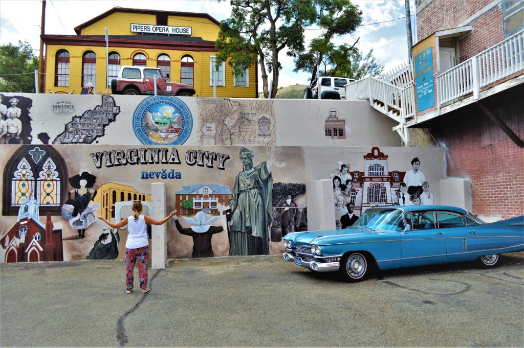 Virginia City sign and Cadillac, Nevada