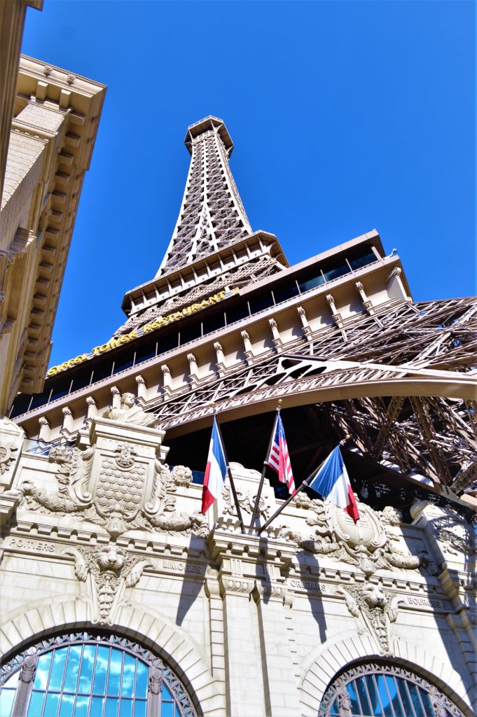 Eiffel tower above Paris hotel, las vegas