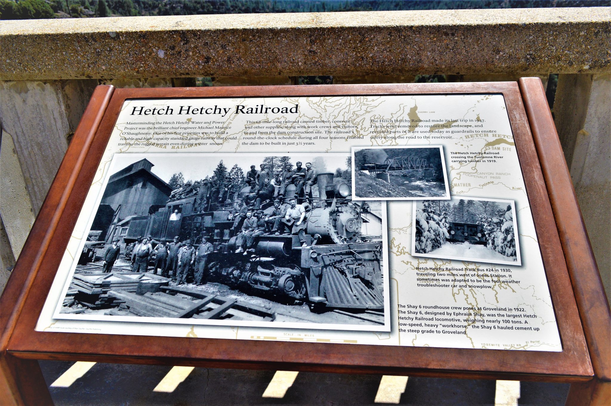 Hetch Hetchy railroad information board, California