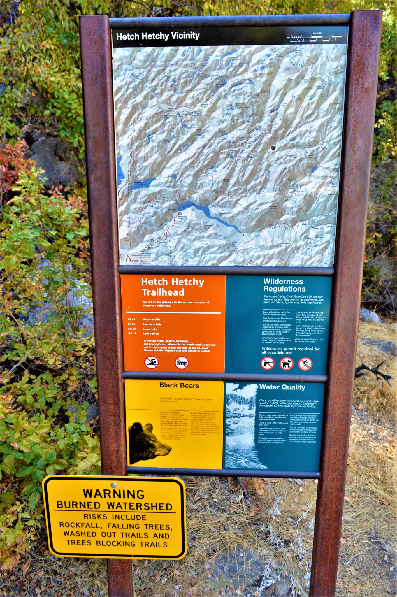Hetch Hetchy trail head sign, California