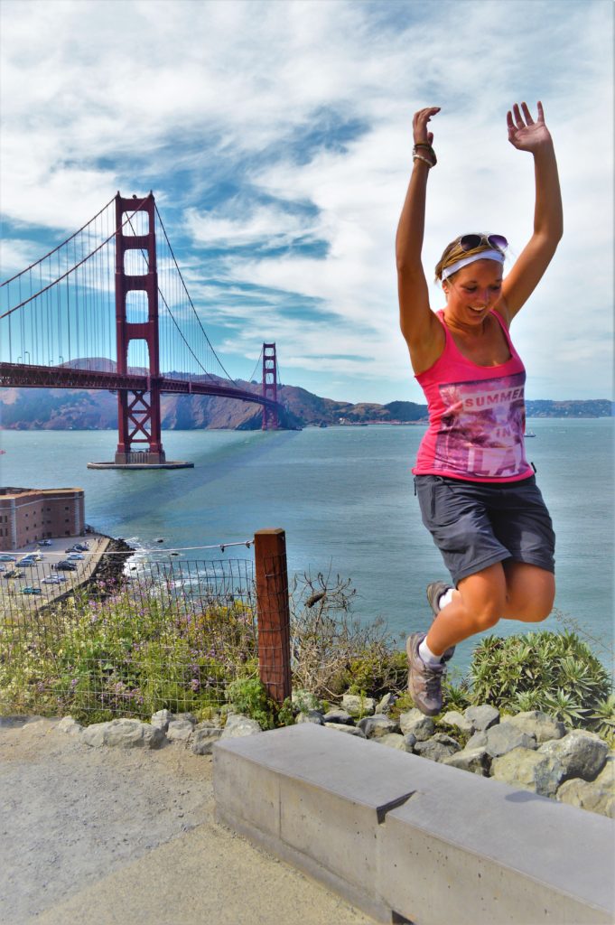 Jumping by Golden gate Bridge, San Francisco, USA