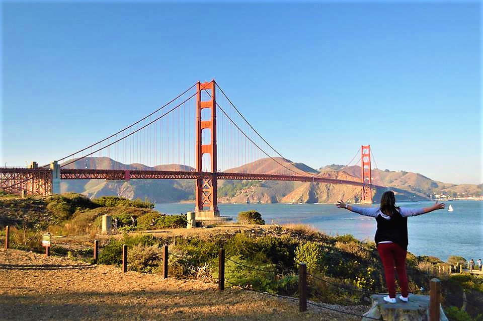 Standing in front of the Golden Gate Bridge, San Francisco