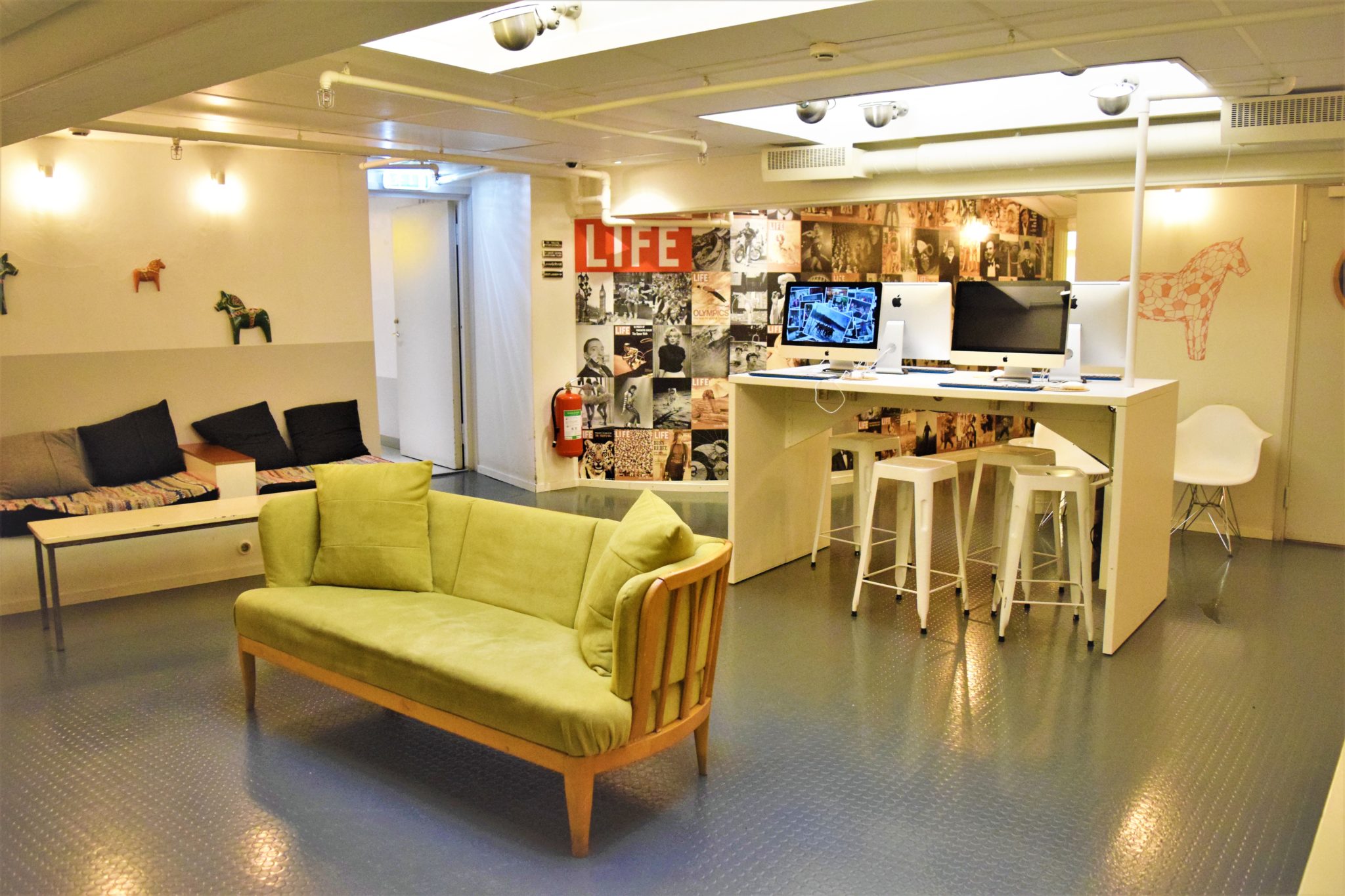Social area in basement, city backpackers, hostel, stockholm, sweden