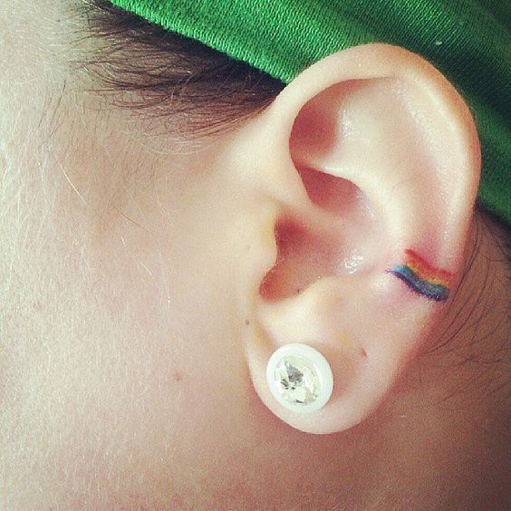 Rainbow Tattoo on the ear
