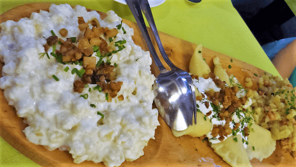 Bryndzové halušky and Bryndzové pirohy food of Bratislava, Slovakia