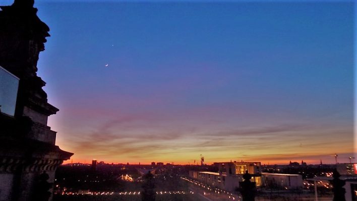 Sunset over Berlin on the rooftop of the Reichstag building, Germany