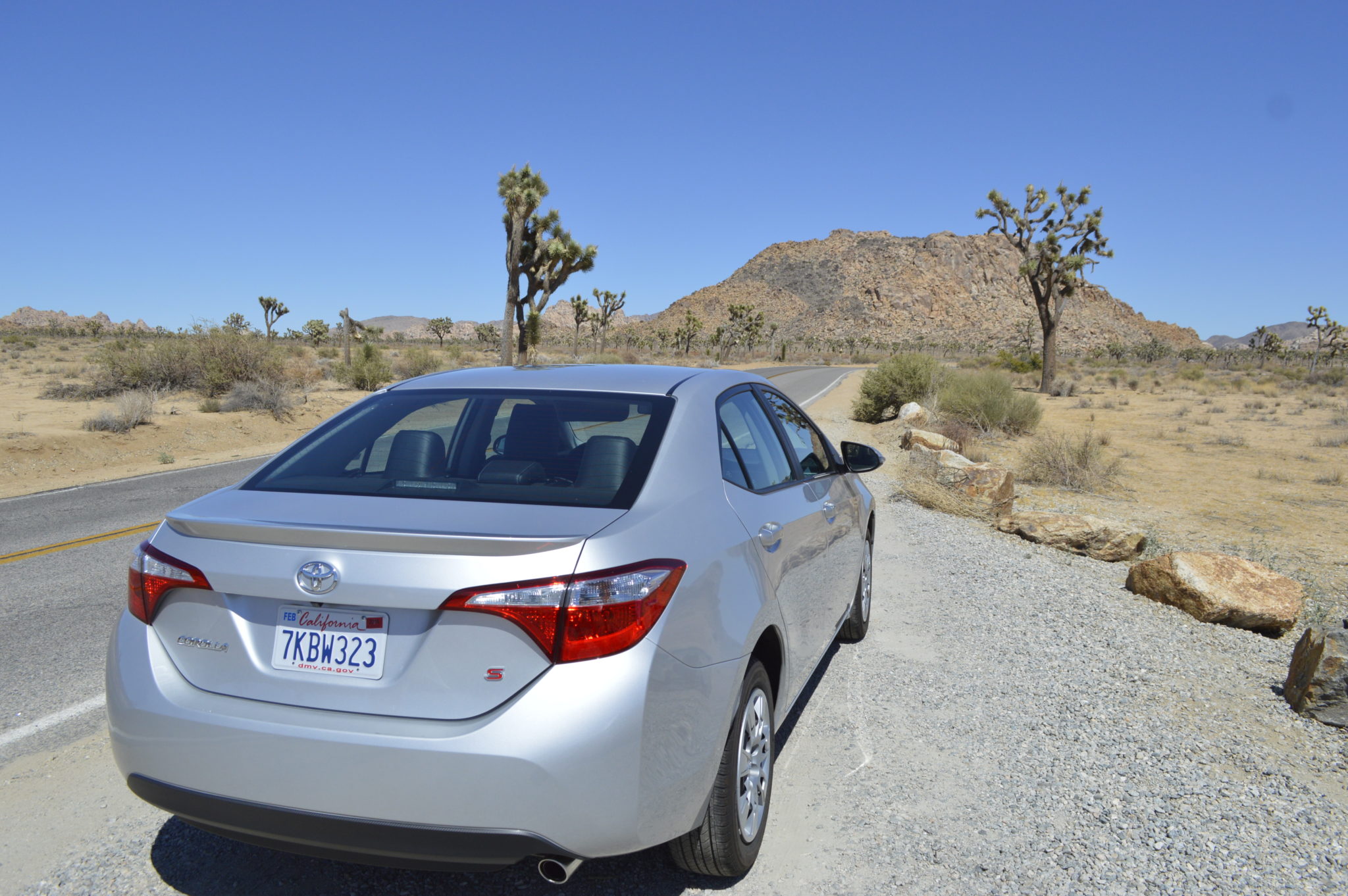 Photograph of a silver Toyota Corolla car that we hired from Alamo