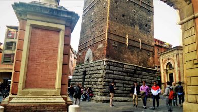 Base of the Leaning Tower of Bologna, Italy