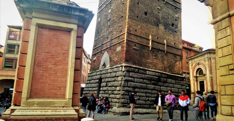 Base of the Leaning Tower of Bologna, Italy