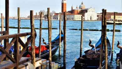 Gondola parked in Venice, Italy