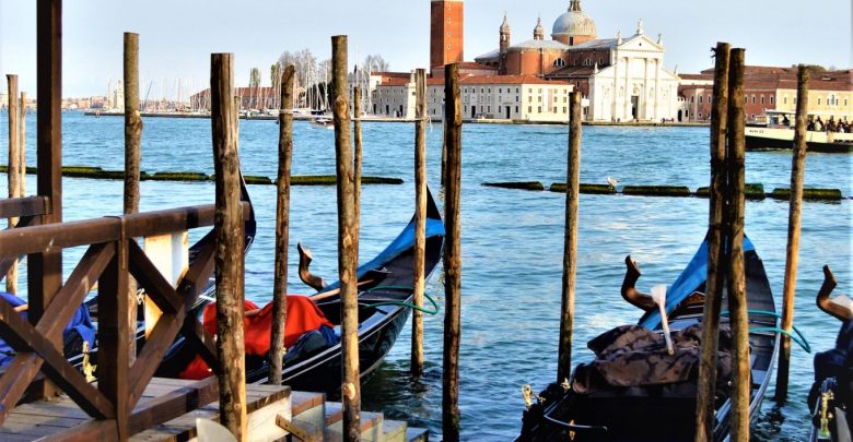 Gondola parked in Venice, Italy