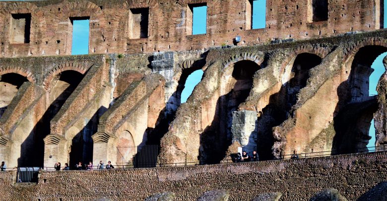 Inside the Roman Colosseum platforms, Rome, Italy