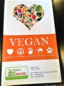 Vegan House Hollywood Menu