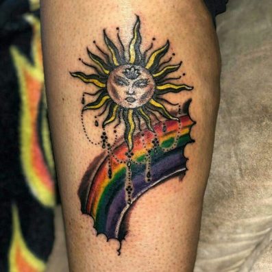 best rainbow and sun tattoo idea