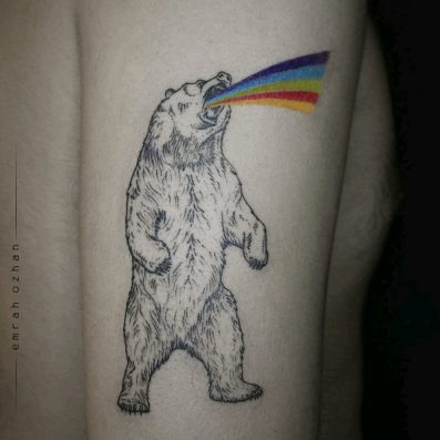 top bear tattoo with rainbow design
