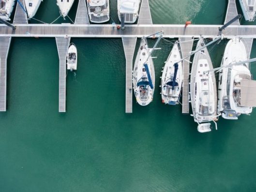 Ariel view of yachts in a dock