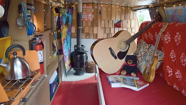 camper van conversion wood burning stove