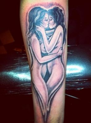 Lesbian kissing tattoo sleeve