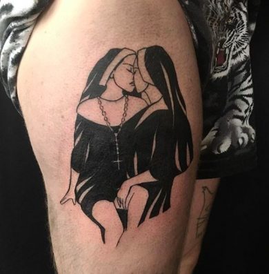 lesbian nuns kissing tattoo best LGBT designs