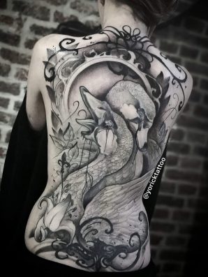 Vegan swan tattoo full back design