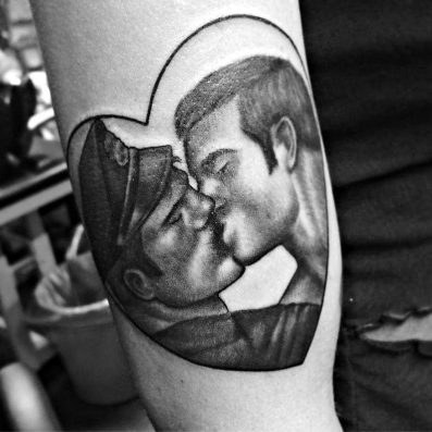 gay men kissing tattoo design ideas