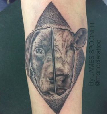 Half cow half dog vegan tattoo
