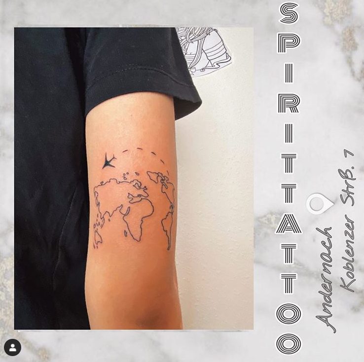 best world map wanderlust plane tattoo