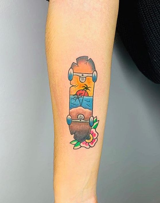 best skateboard travel tattoo california