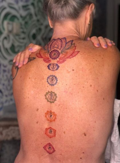7 chakra back tattoo symbols spiritual in color
