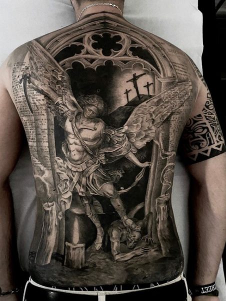 angel full back piece tattoo spiritual
