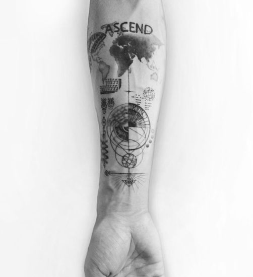 ascend spiritual tattoo arm world map
