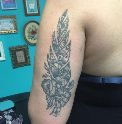 back of the arm feather tattoo mandala native indigenous