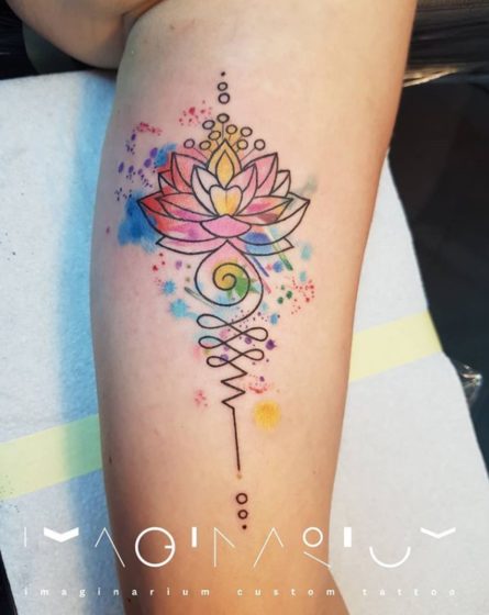 color lotus flower tattoo unalome.