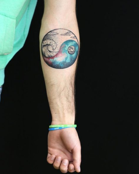 color yin yang tattoo forearm