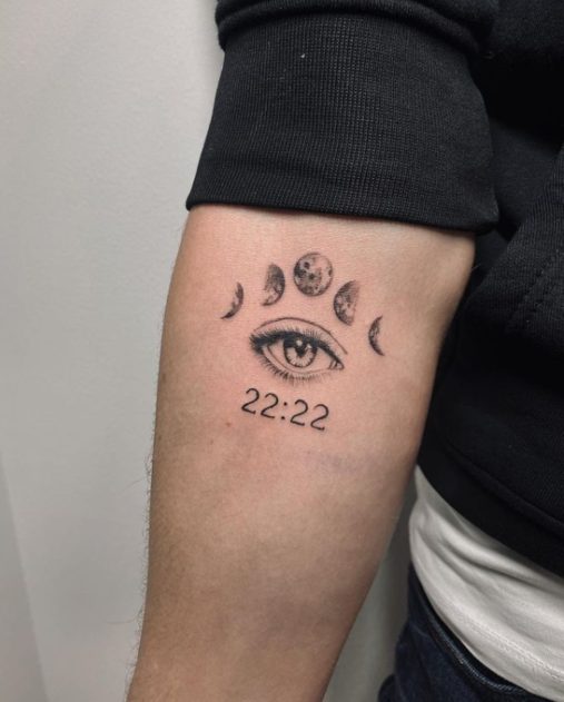 eye 2222 moon cycle tattoo idea