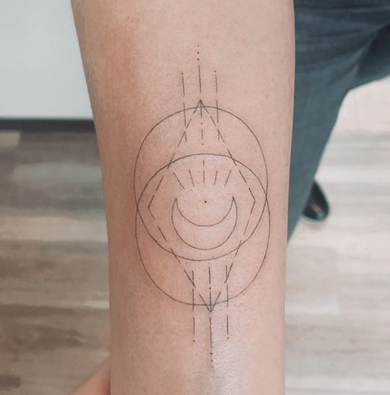 line tattoo arm spiritual crescent moon