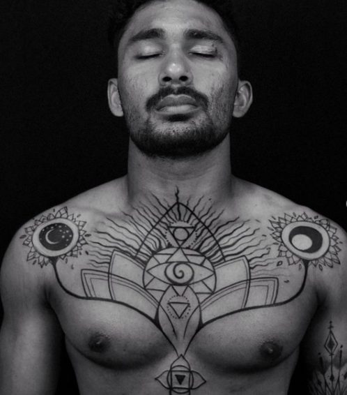 line tattoo spiritual chest mandala
