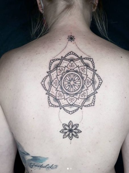 mandala back tattoo lotus fine line
