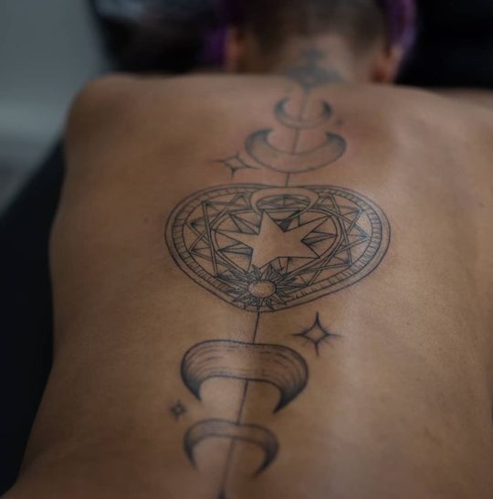 moon sun astrology tattoo design back spine