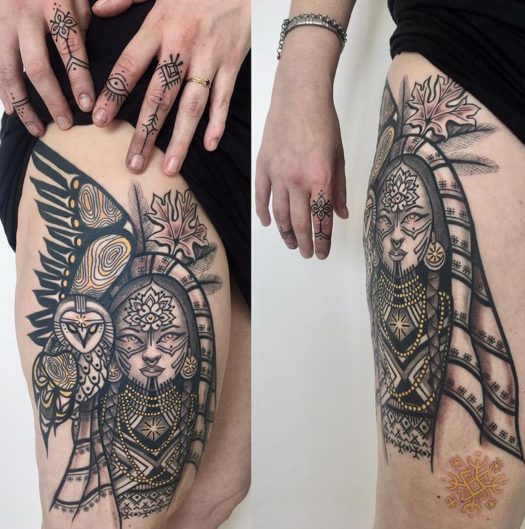 native american tattoo design with owl mandala