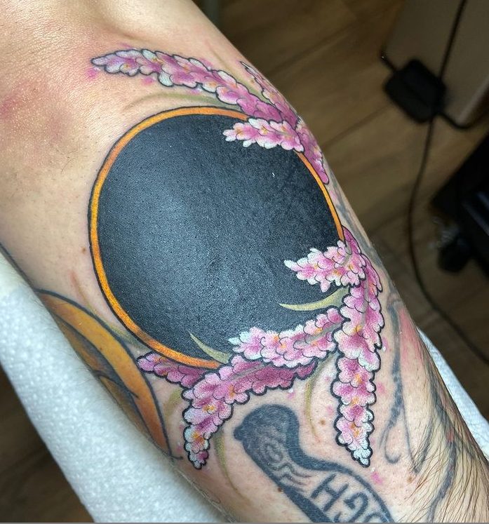 obsidian and lavender spiritual tattoo idea