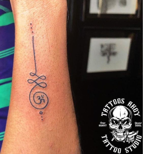 om unalome symbol tattoo forearm