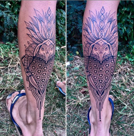 peacock spirituality tattoo back of legs