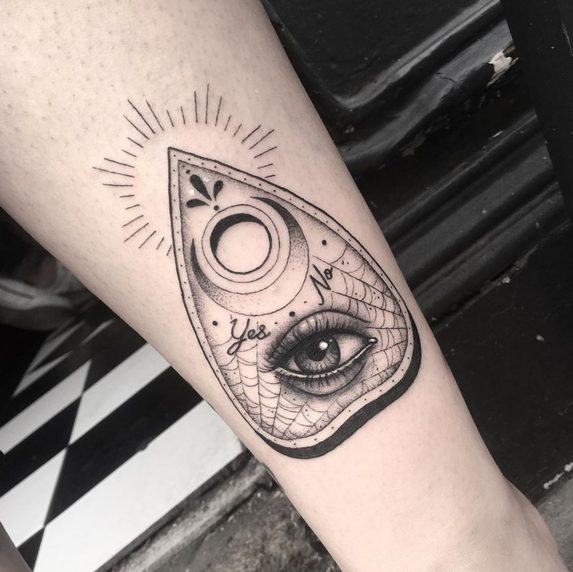 planchette ouija board spiritual tattoo eye