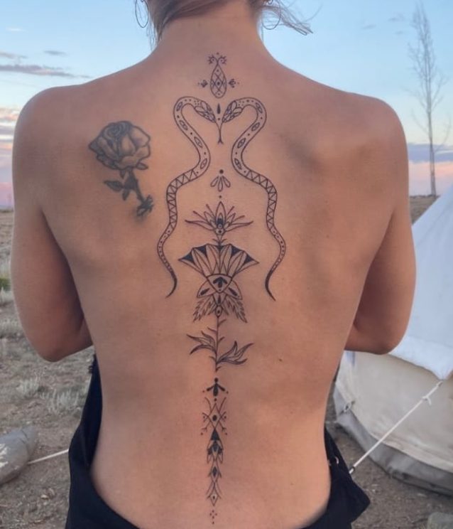 serpent alchemy back tattoo spine spiritual design